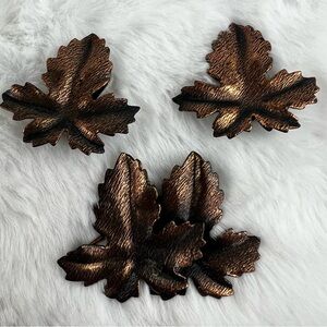 Vintage Bronze Toned Maple Leaf Clip-on Earrings and Brooch